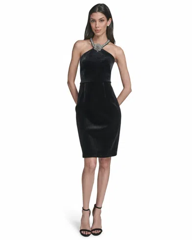 ELIZA J WOMEN'S SLEEVELESS HALTER NECK COCKTAIL DRESS