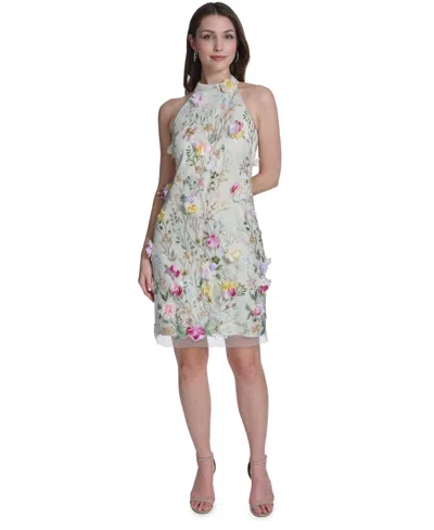 Eliza J Women's Sleeveless Mock Neck Floral Embroidered Dress In White