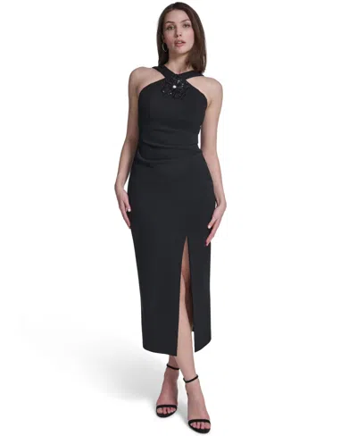 Eliza J Women's Slit Halter Neck Midi Dress In Black