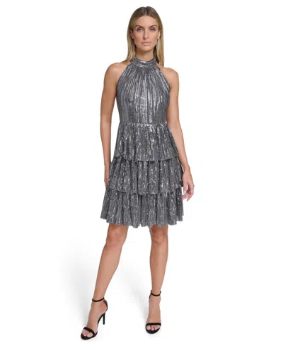 Eliza J Women's Social Sequined Halter Neck Dress In Gray