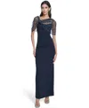 Eliza J Women's Spaghetti Strap Beaded Twist Overlay Gown In Blue