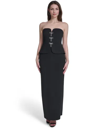 Eliza J Rhinestone Bow Strapless Gown In Black