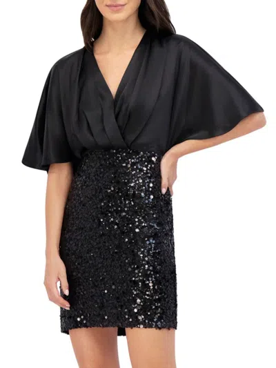 Eliza J Women's Surplice Neck Sequinned Cocktail Minidress In Black