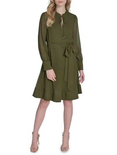 ELIZA J WOMEN'S TEXTURED BELTED FLARE DRESS