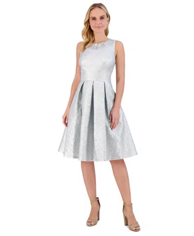 Eliza J Women's Textured Metallic Fit & Flare Dress In Silver
