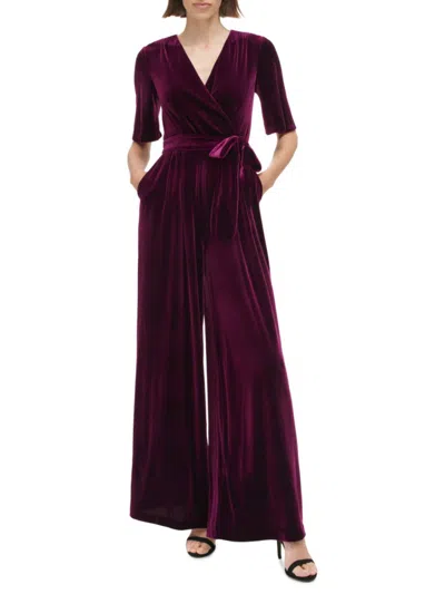 Eliza J Women's Tie Waist Velvet Jumpsuit In Plum