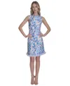 Eliza J Floral Fringe Detail A-line Dress In Blue