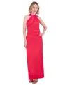 Eliza J Women's Twisted Halter Sleeveless Satin Gown In Poppy
