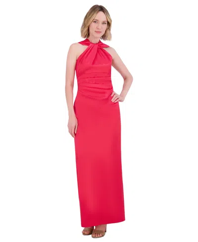 Eliza J Women's Twisted Halter Sleeveless Satin Gown In Poppy