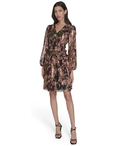Eliza J Women's V-neck Metallic-chiffon Balloon-sleeve Dress