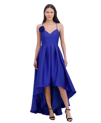 Eliza J Women's V-neck Sleeveless High-low Gown In Blue