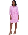 Eliza J Tie Waist Long Sleeve Tiered Dress In Pink
