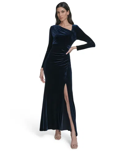 Eliza J Women's Velvet Ruched Gown In Blue
