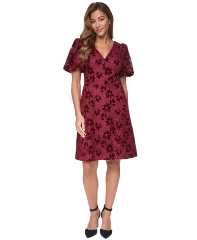 Eliza J Women's V-neck Puff Sleeve A-line Dress In Burgundy