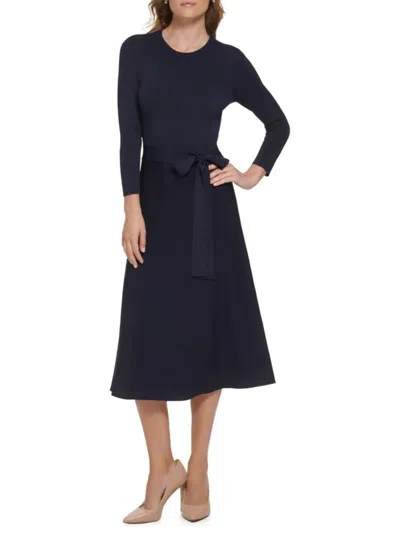 Eliza J Women's Waist Tie Rayon-blend Knit Sweater Midi-dress In Blue