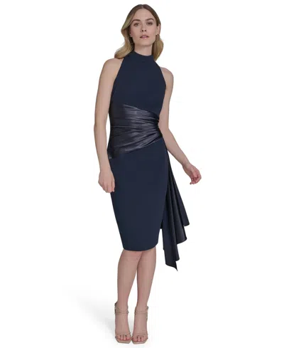 ELIZA J WOMEN'S WAIST-WRAP SCUBA SLEEVELESS MIDI DRESS