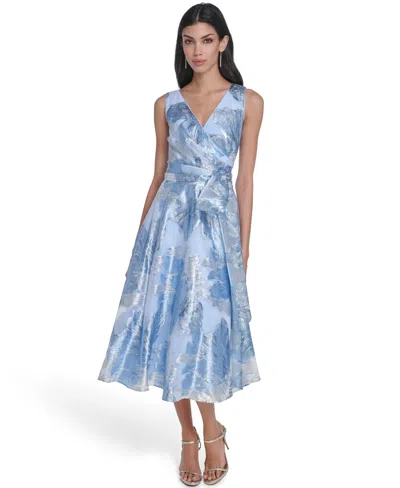 Eliza J Women's Wrap Front V-neck Midi Dress In Blue