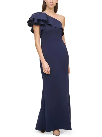 Eliza J Womens Asymmetrical Polyester Evening Dress In Blue