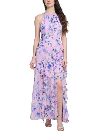 Eliza J Womens Chiffon Floral Maxi Dress In Purple