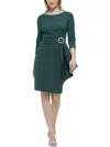 Eliza J Embellished-side-buckle Scuba Crepe Dress In Multi