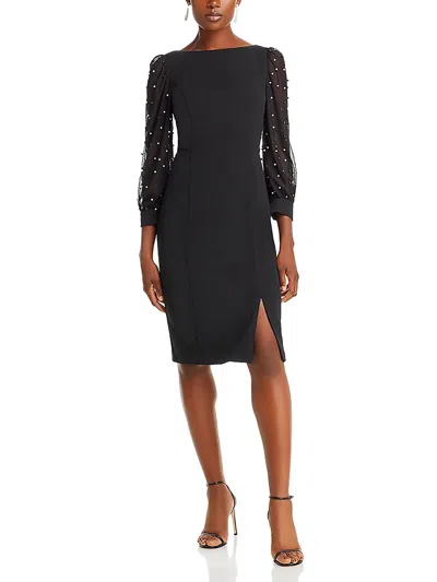 Eliza J Womens Embellished Sheer Sleeve Cocktail And Party Dress In Black