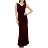 Eliza J Petite Cowlneck Velvet Rhinestone-dotted Evening Gown In Pink
