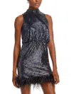 Eliza J Womens Feather Trim Sequined Cocktail And Party Dress In Multi