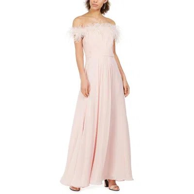 Eliza J Womens Feathers Off-the-shoulder Evening Dress In Pink
