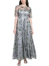ELIZA J WOMENS FLORAL-EMBROIDERED LONG EVENING DRESS