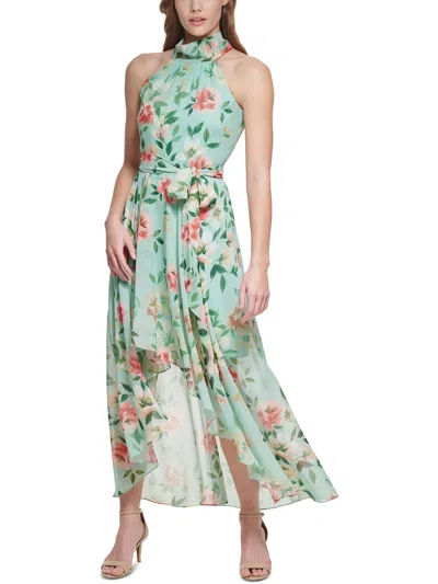 Eliza J Womens Floral Print Hi-low Halter Dress In Green