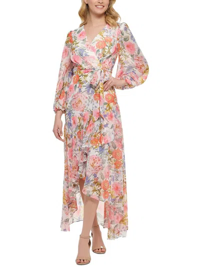 Eliza J Womens Floral Print Maxi Wrap Dress In Gold