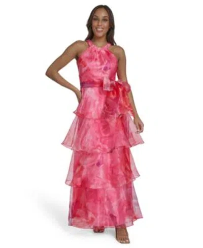 Eliza J Womens Halter Tiered Skirt Gown In Pink