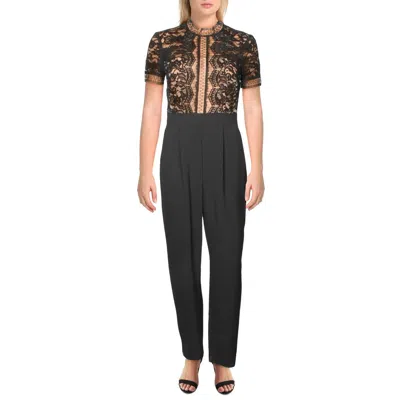 Eliza J Womens Lace Trim Straight Leg Jumpsuit In Black