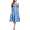 Eliza J Petite 3d Floating Flowers Off-the-shoulder Midi Dress In Grey