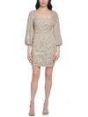 Eliza J Womens Mesh Sequined Cocktail And Party Dress In Beige