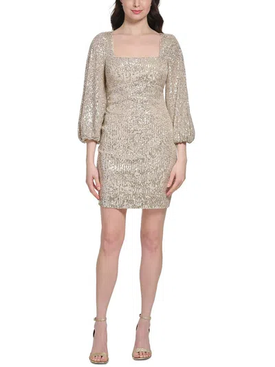 Eliza J Womens Mesh Sequined Cocktail And Party Dress In Beige