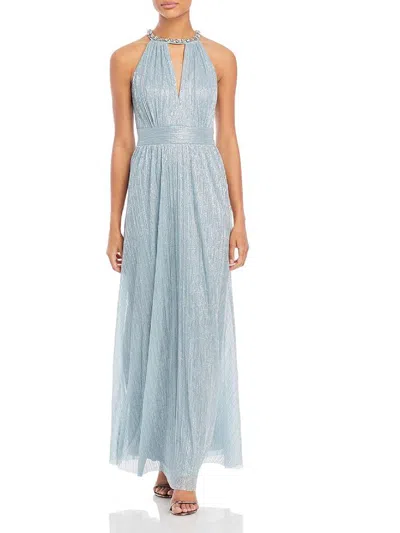 Eliza J Womens Metallic Embellished Evening Dress In Blue