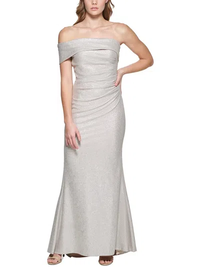 Eliza J Womens Metallic One Shoulder Evening Dress In White