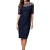 Eliza J Womens Mixed Media Lace Midi Dress In Blue