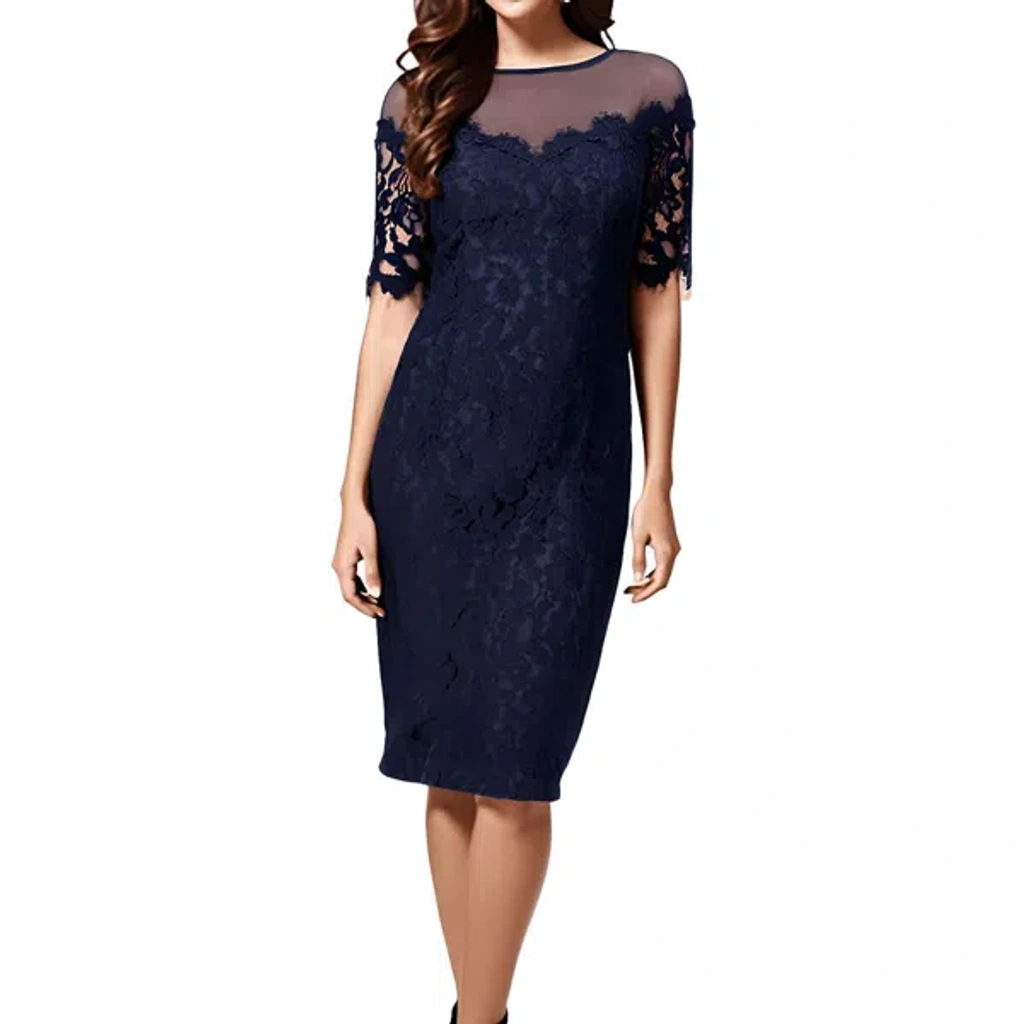 Eliza J Womens Mixed Media Lace Midi Dress In Blue | ModeSens