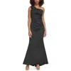 Eliza J Women's Asymmetric-neck Side-pleat Scuba Gown In Black