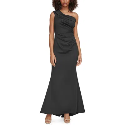 Eliza J Women's Asymmetric-neck Side-pleat Scuba Gown In Black