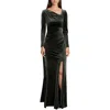 Eliza J Womens Ruched Velvet Evening Dress In Green