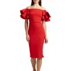 Eliza J Womens Ruffled Scuba Sheath Dress In Red