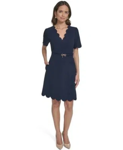 Eliza J Womens Scalloped Hem V Neck Short Dress In Blue
