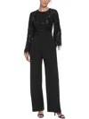 Eliza J Sequin Fringe Long Sleeve Jumpsuit In Black