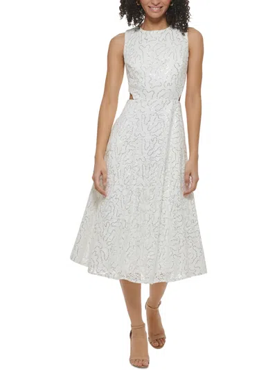 Eliza J Womens Sequined Lace Fit & Flare Dress In White