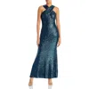 Eliza J Sequin Halter Gown In Blue