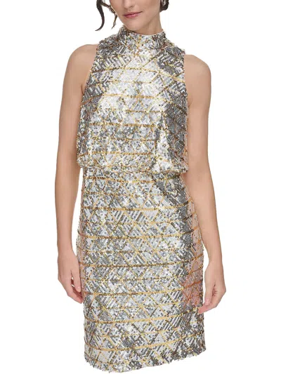 Eliza J Petite Sequined Blouson Halter Dress In Silver | ModeSens