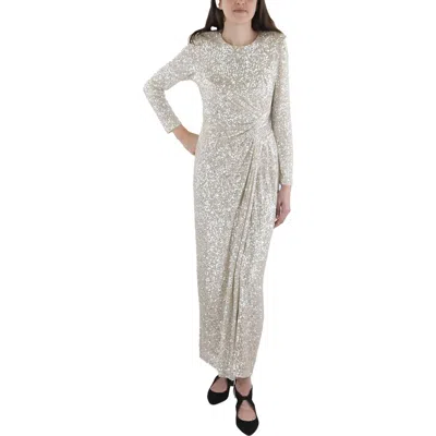 Eliza J Womens Shoulder Pads Sequined Evening Dress In Silver